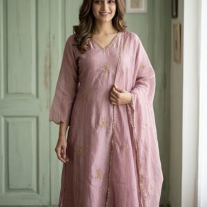 Blush Pearl Mul Chanderi A-Line Suit Set