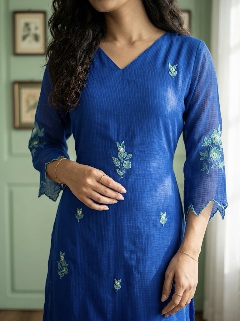 Azure Butti Linen Kota A-Line Suit Set - Image 2