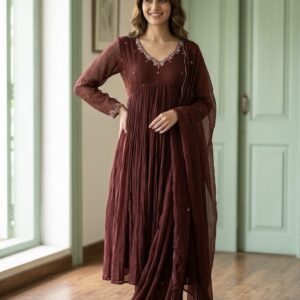 Royal Mocha Banarasi Anarkali Set