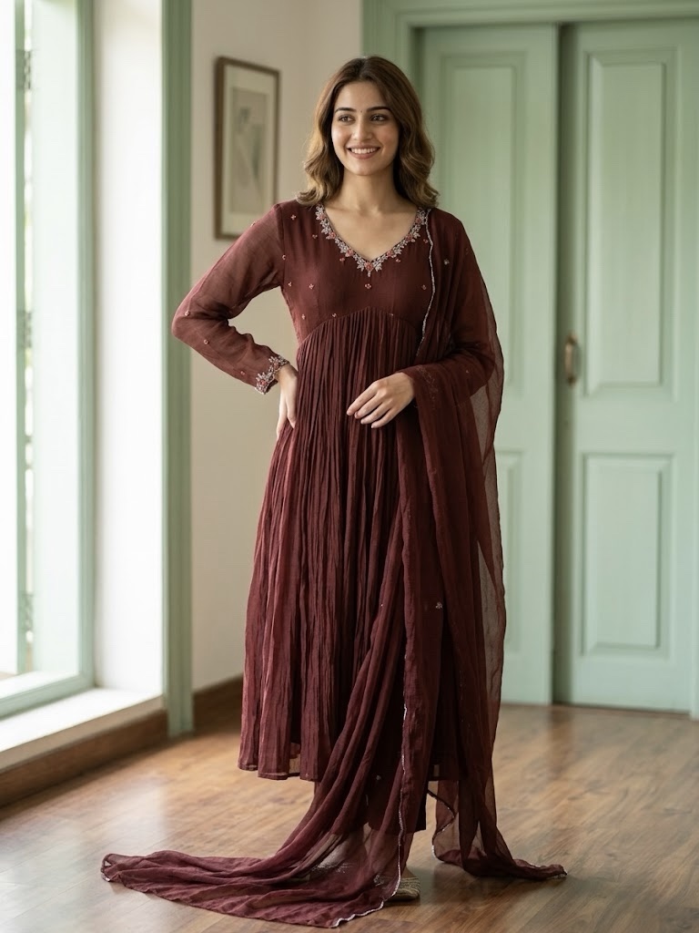 Royal Mocha Banarasi Anarkali Set