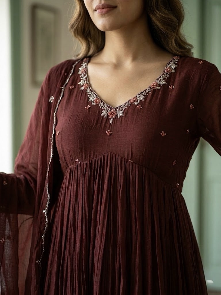 Royal Mocha Banarasi Anarkali Set - Image 2