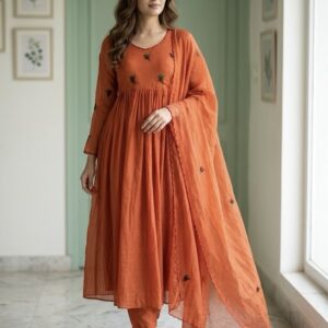 Marigold Grace Linen Kota Anarkali Suit Set
