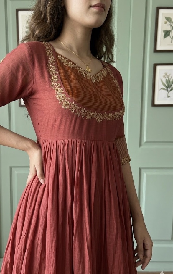 Rust Maroon Banarasi Mul Chanderi Designer Anarkali Suit Set - Image 2