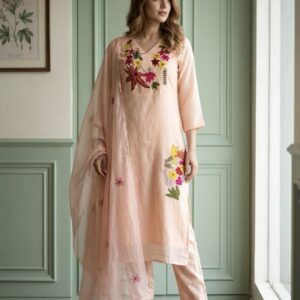 Peach Petal Designer Suit Set – 3 Piece Ensemble