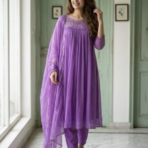 💜 Dark Lavender Pure Linen Kota A-Line Suit 💜