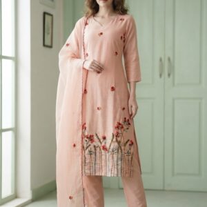 🍑 Peach Pure Chanderi Straight Cut Suit 🍑