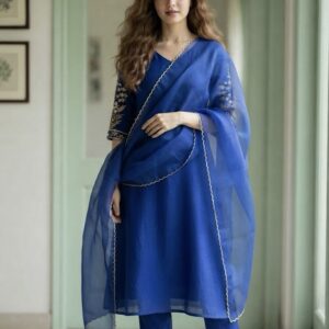 💙 Royal Blue Pure Mul Chanderi A-Line Suit 💙