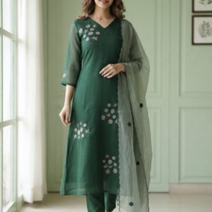 Bottle Green Mul Kota A-Line Three-Piece Suit