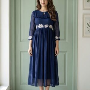 💙 Navy Blue Pure Linen Kota Frock 💙