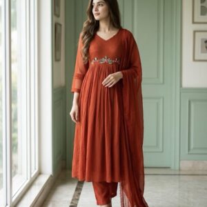 ✨ Rust Orange Designer Anarkali Suit ✨