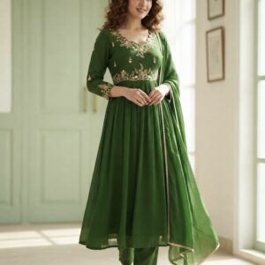 ✨ Mehendi Green Pure Chinnon Anarkali Suit ✨