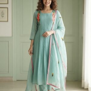 ✨ Sky Blue Pastel Pure Mul Kota A-Line Suit ✨