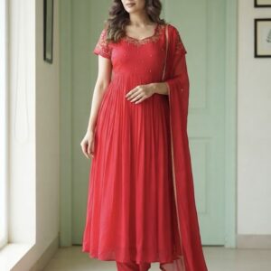 ✨ Pink Pure Chinnon Designer Anarkali Suit ✨