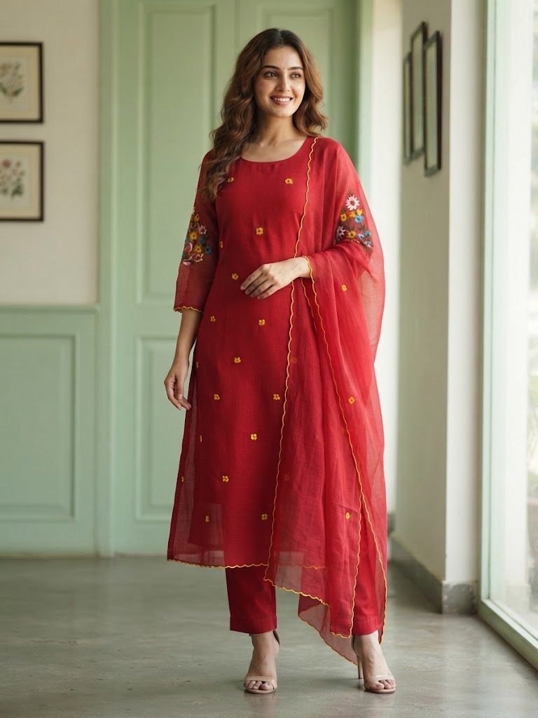 Ruby Butti — Embroidered Pure Mul Kota Anarkali Set - Image 2