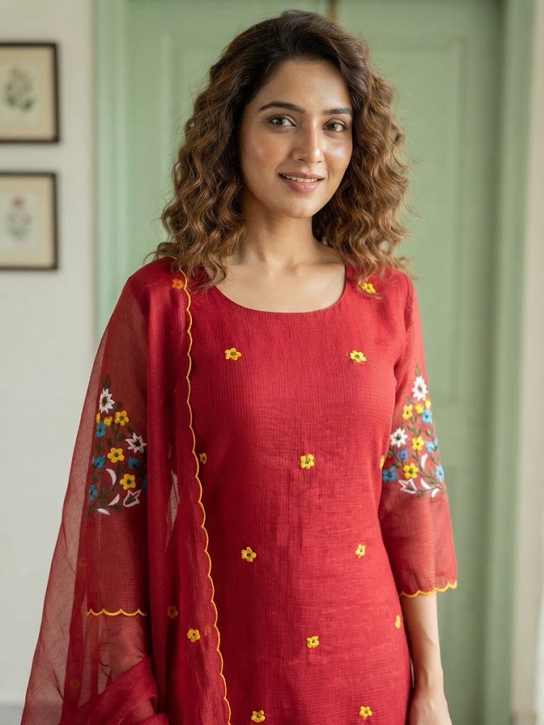 Ruby Butti — Embroidered Pure Mul Kota Anarkali Set