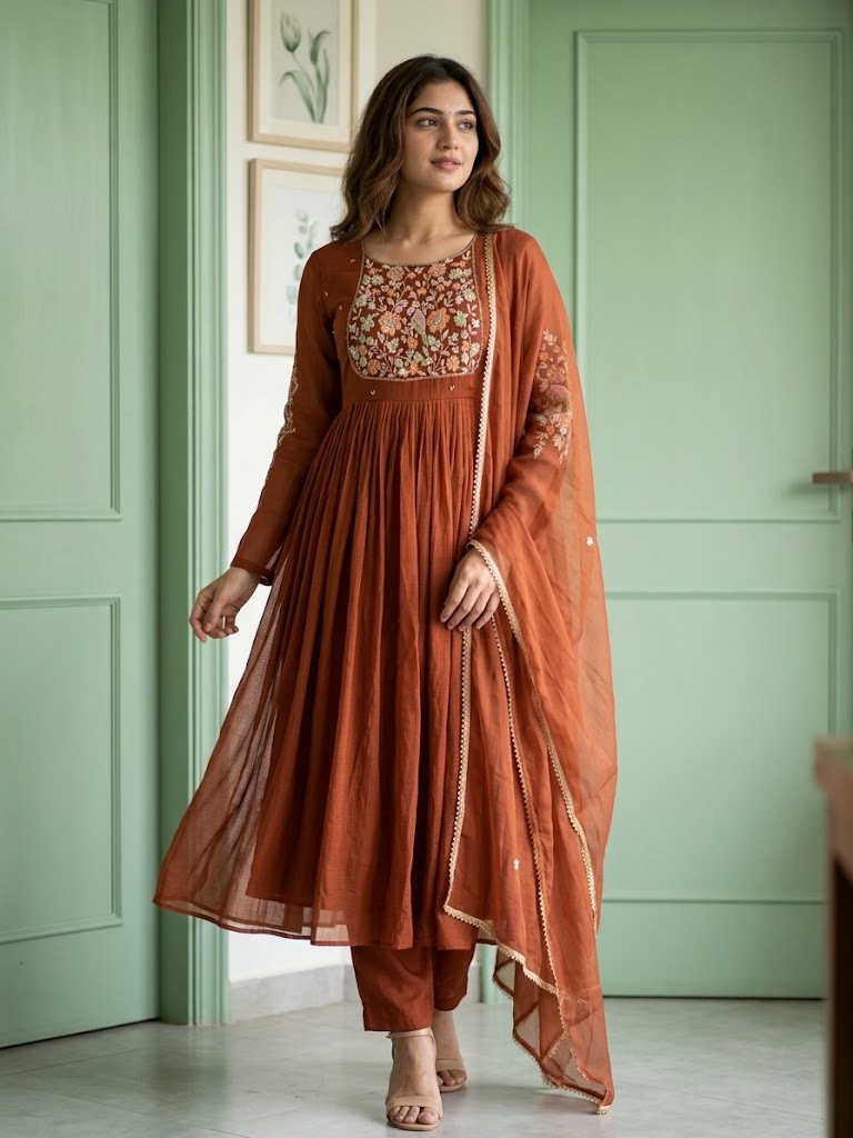 Rust Heritage Kota Anarkali Set