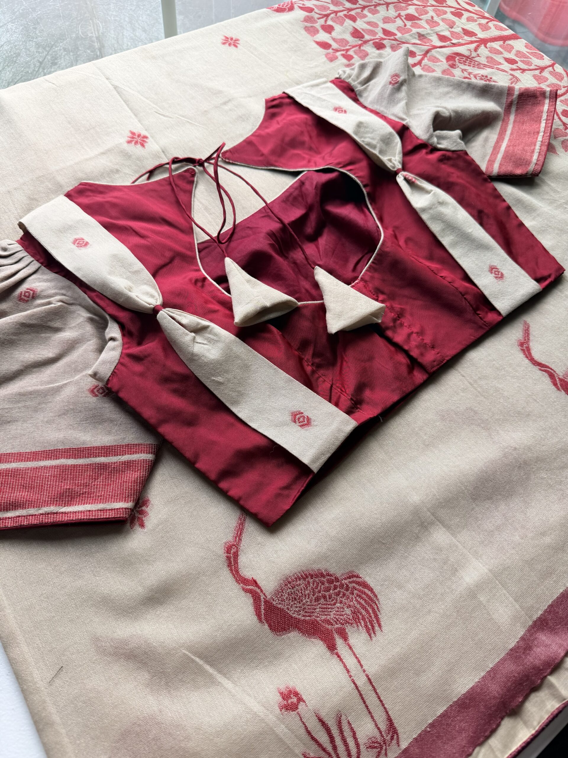 Beige & Maroon Mul Cotton Classic Saree ❤️ - Image 3