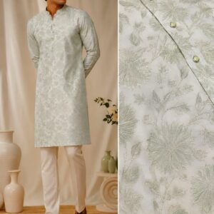 Pista Green Designer Silk Kurta Set with White Pajama