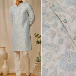 Blue Designer Silk Kurta Set with White Pajama