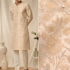 Beige Designer Silk Kurta Set with White Pajama