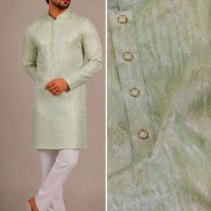 Green Men’s Designer Silk Kurta Set with Pajama Pants