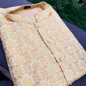 Bright Gold tone Men’s Designer Silk Kurta with Pajama Pants