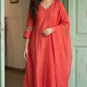 🍑✨ Pure Banarasi Mul Chanderi Peach A-Line Suit ✨🍑