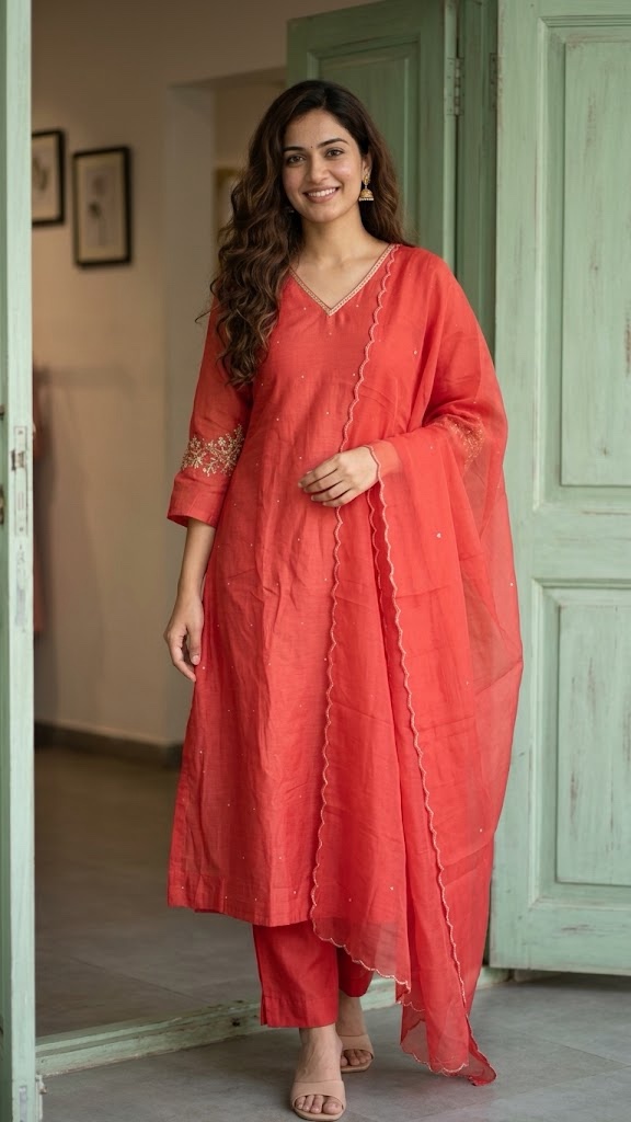 πβ¨ Pure Banarasi Mul Chanderi Peach A-Line Suit β¨π