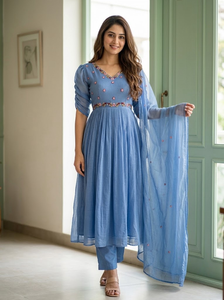 π Indigo Blue Mul Kota 3-Piece Anarkali Suit π - Image 2
