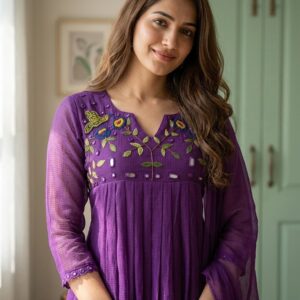 💜 Elegant Violet Pure Mul Kota Designer Suit 💜