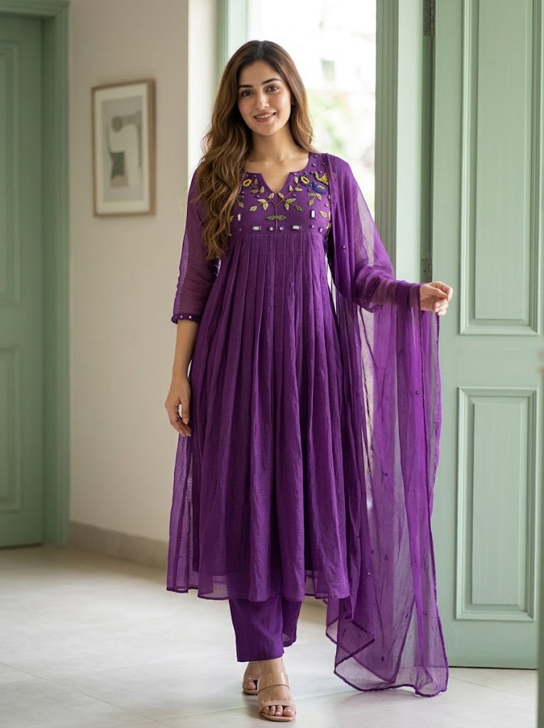π Elegant Violet Pure Mul Kota Designer Suit π - Image 3