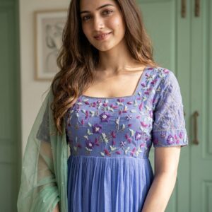 💙 Indigo Blue Mul Kota 3-Piece Anarkali Suit 💙