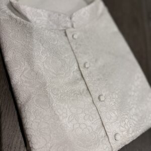 White Men’s Designer Silk Kurta with All-Over Self Design