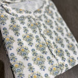Men’s White Designer Floral Kurta Set with Pajama Pants