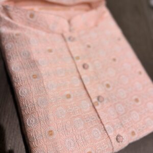 Peach Pink Men’s Designer Silk Kurta Set with Pajama Pants