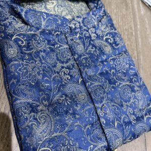 Blue Men’s Designer Silk Kurta Set with All-Over Mango Motifs & Pajama Pants