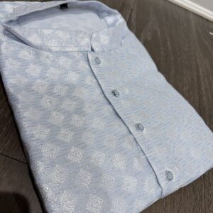 Ivory & Blue Men’s Designer Silk Kurta Set with Pajama Pants