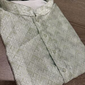 Olive Light Green Men’s Designer Silk Kurta Set with Pajama Pants
