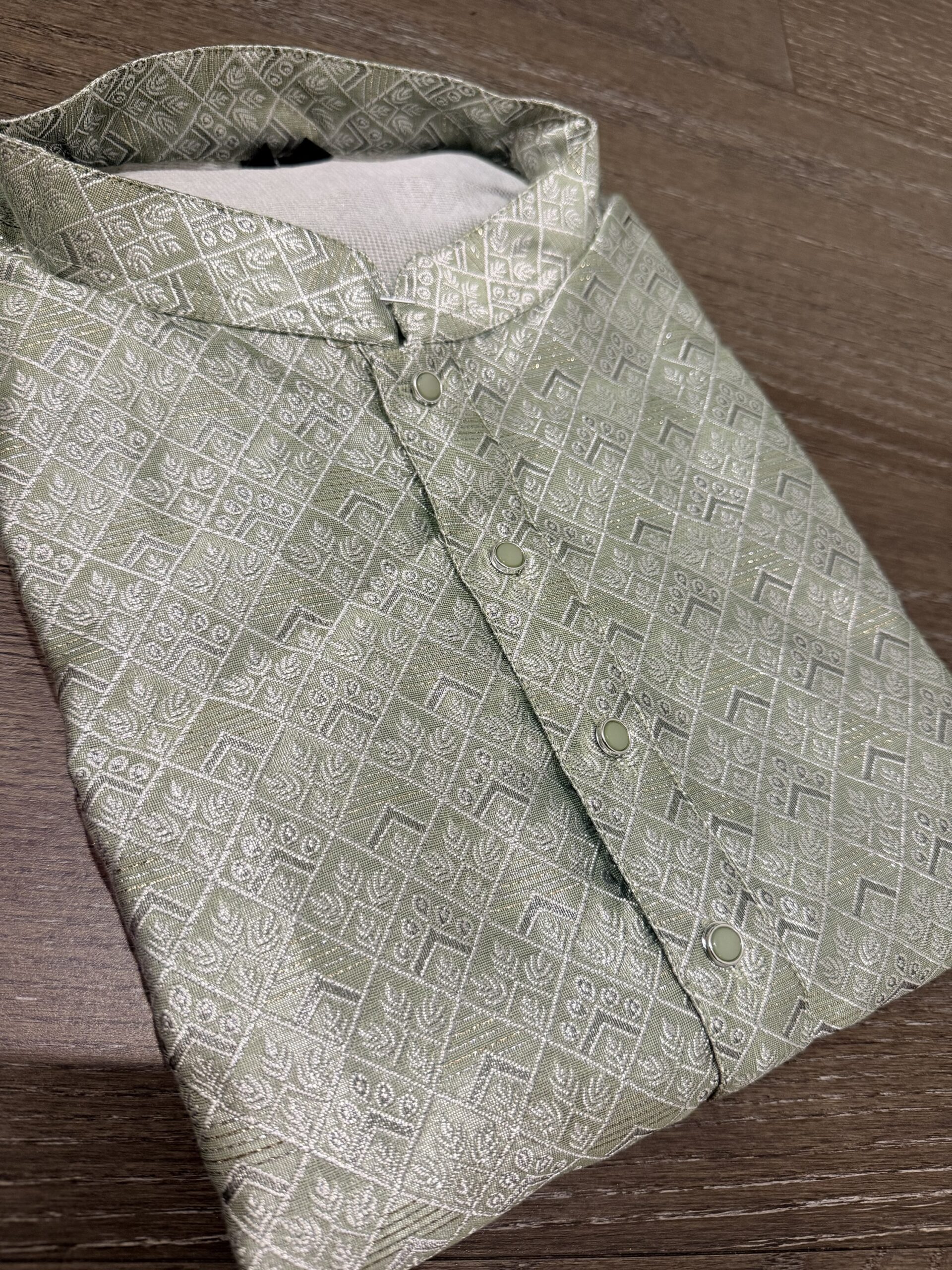 Olive Light Green Men’s Designer Silk Kurta Set with Pajama Pants