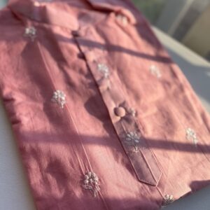 Pink Men’s Designer Mul Chanderi Kurta Set with Thread Butti Work