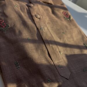 Mocha rust Men’s Designer Linen Kurta with Cute Thread Motifs 🤎